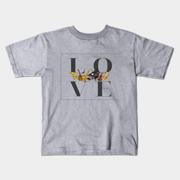 Love Music Musician Band Orchestra Instruments Kids T-Shirt by Musician Gifts